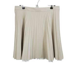 NWT Express Faux Leather Pleated Mini Skirt Cream Size 12 Moto Preppy Neutral